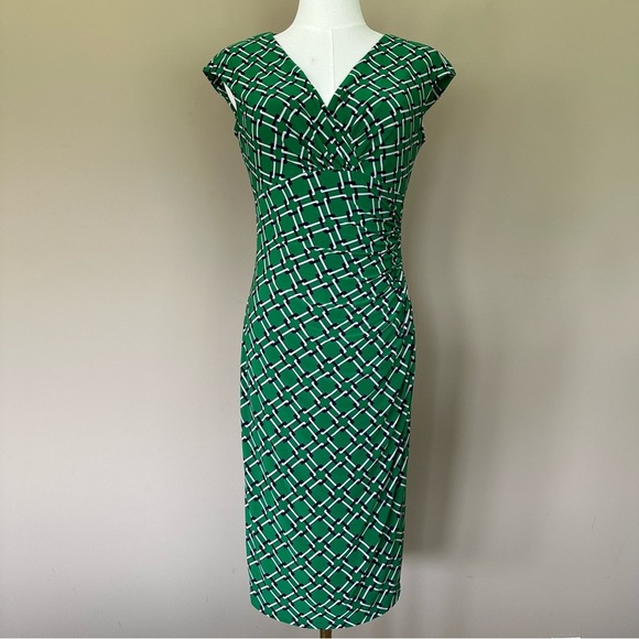 Lauren Ralph Lauren Slinky Stretch Dress Women 4 Faux Wrap Career Ruched V-neck - Picture 9 of 10